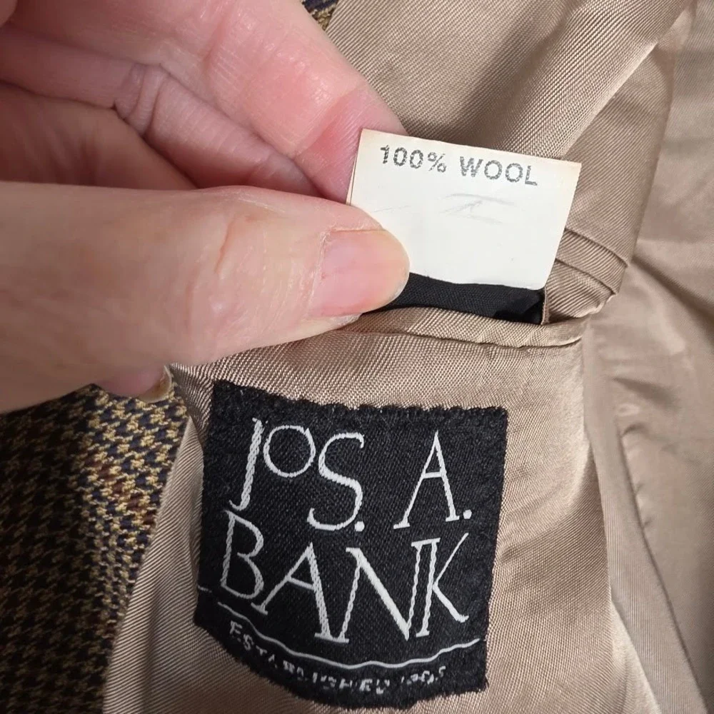Jos A Bank Mens 43R Brown Houndstooth FLAW Wool‎ Blazer Sport Coat Jacket